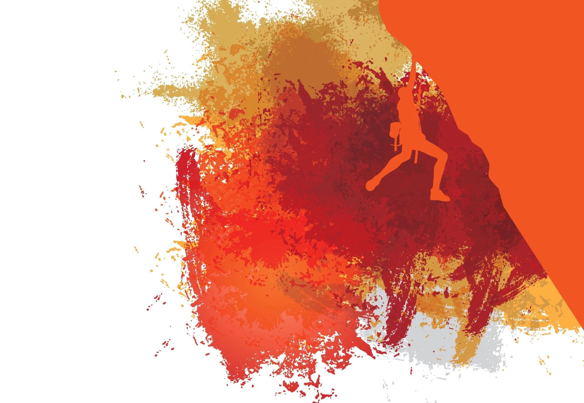 illustration in red of a rock climber