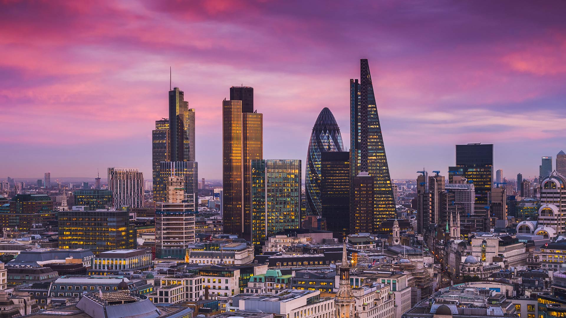 London skyline at sunset