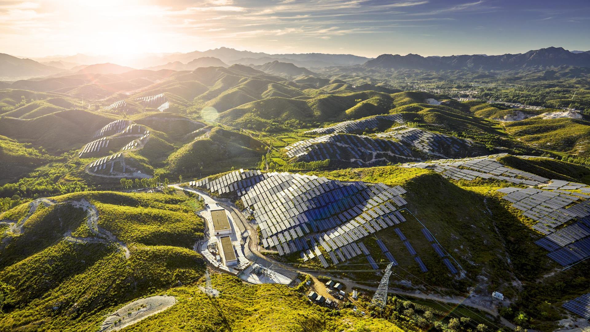 Solar panels on a mountain