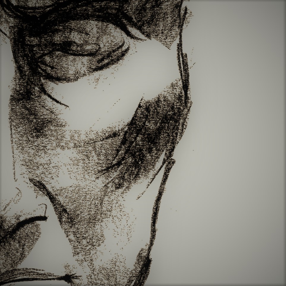 square crop of Greek face (pencil sketch by Clare Ellis)