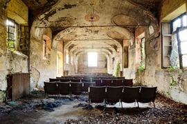 Inside an old, disused cinema The Moving Image