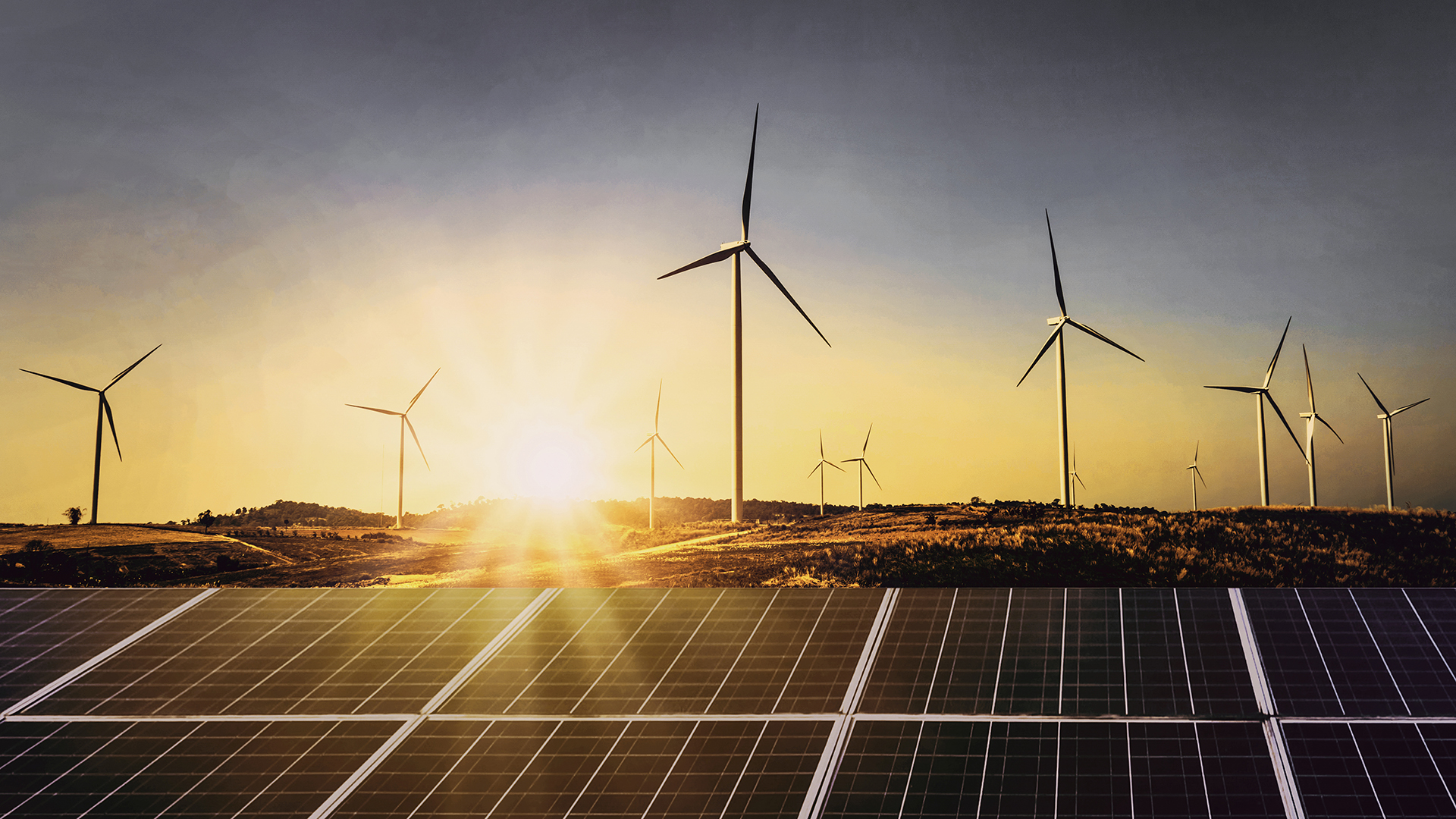 Wind turbines and solar panels