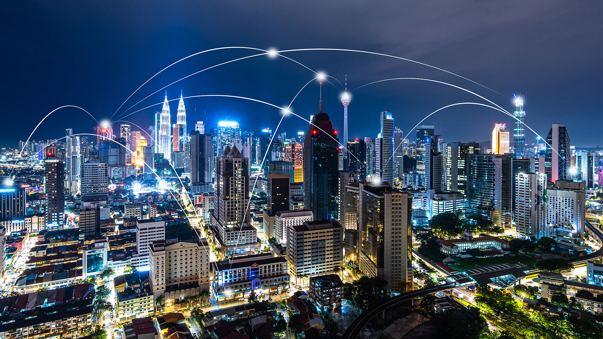 Financial-institution-trading-market-connection-line-night