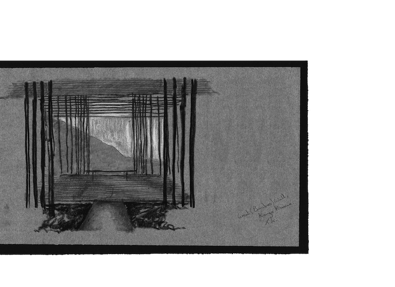 sketch (2011) by Tom Gibson of Kengo Kuma's Great Bamboo Wall