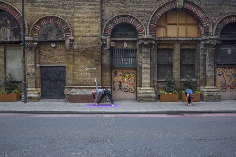 Yoga practitioners on the back streets of Bermondsey