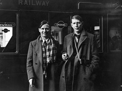 W H Auden with Christopher Isherwood at Victoria station in 1938