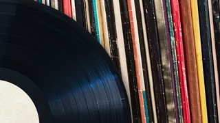 vinyl record pile