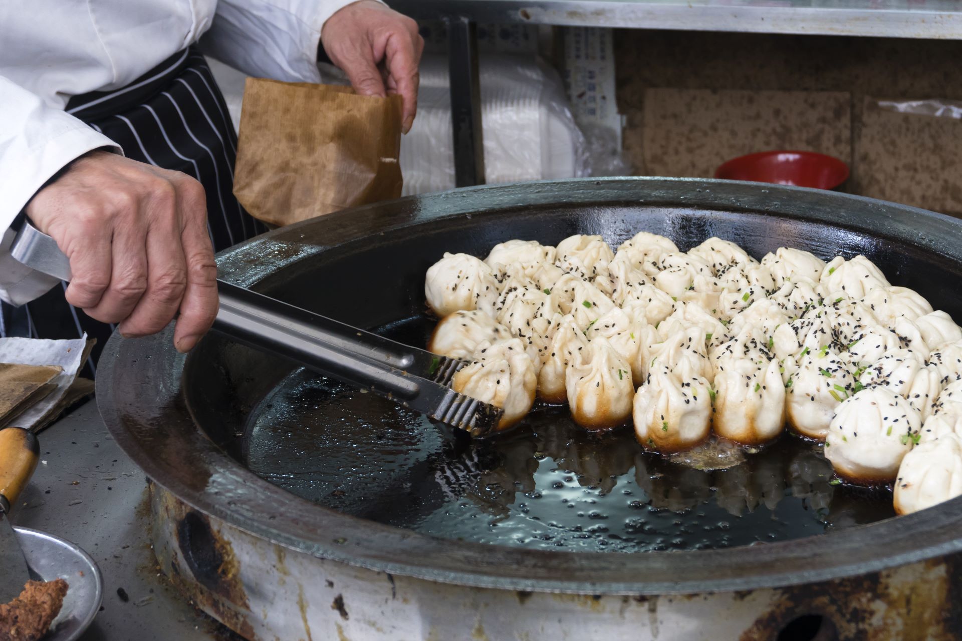 pan-fried dumplings in Shanghai