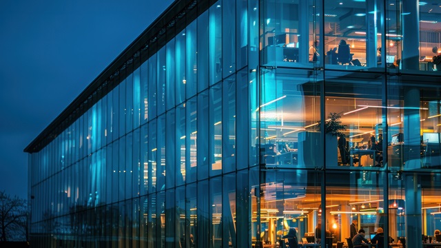 An office building at night