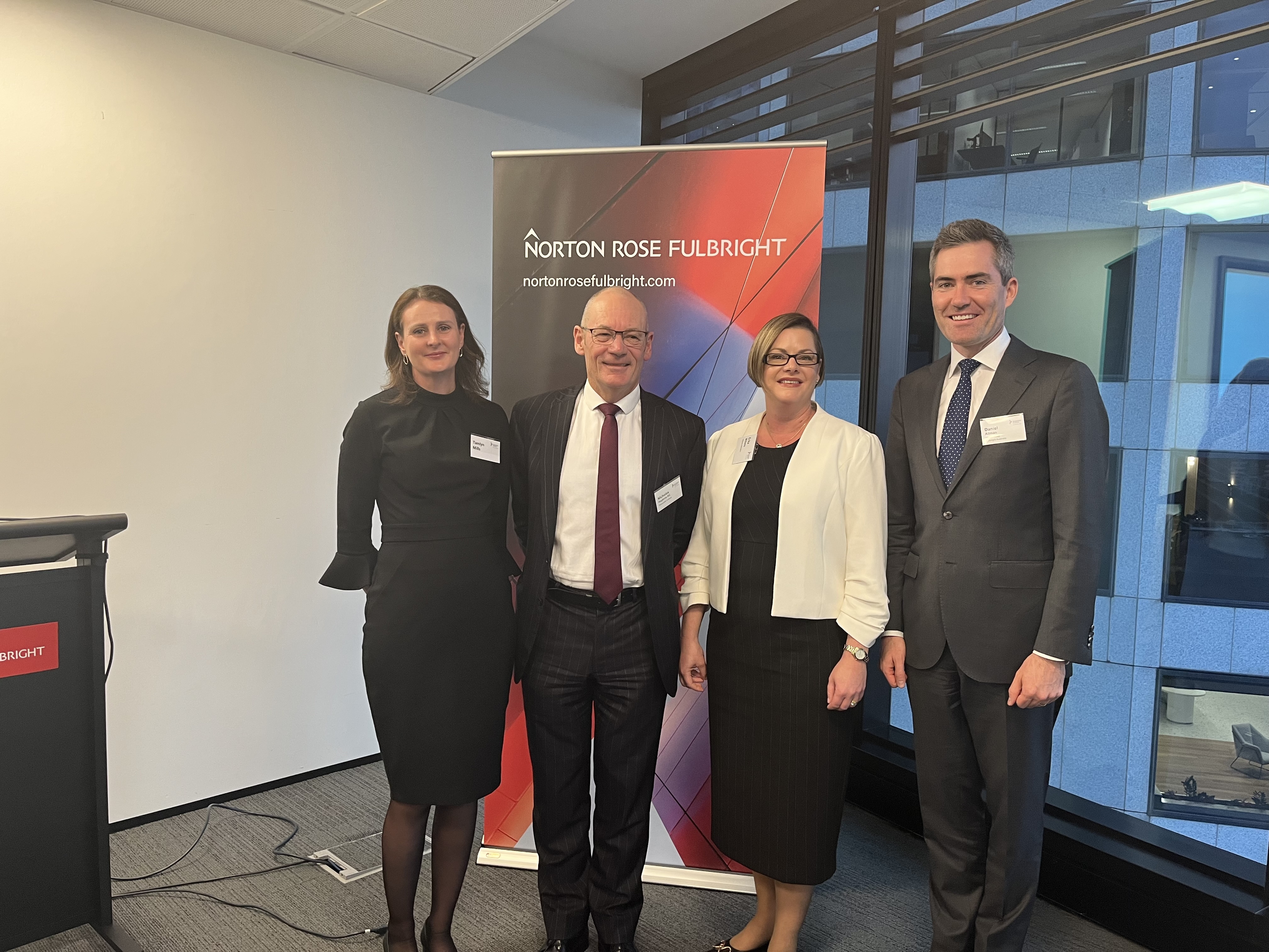 four speakers at the Australian Arbitration Week in Brisbane 2024 