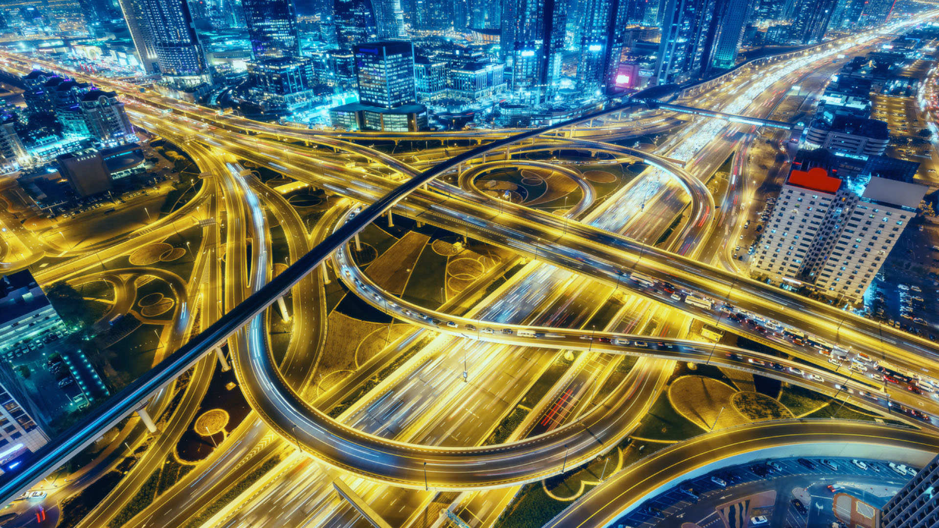 Vehicles moving on busy road at night