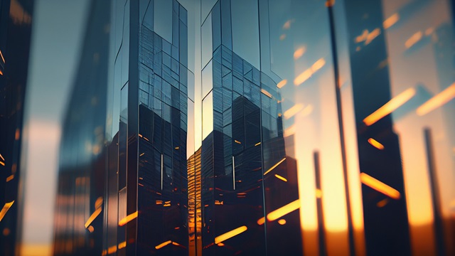 light reflecting of skyscraper windows