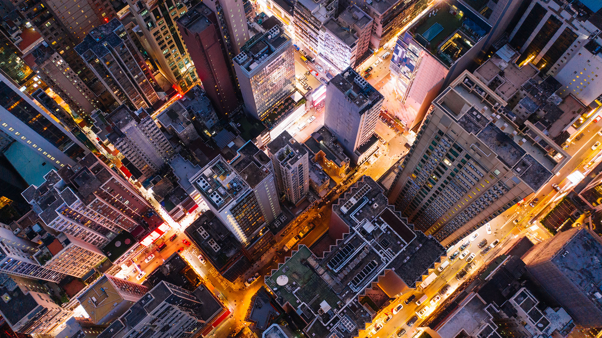 aerial view city skyscrapers