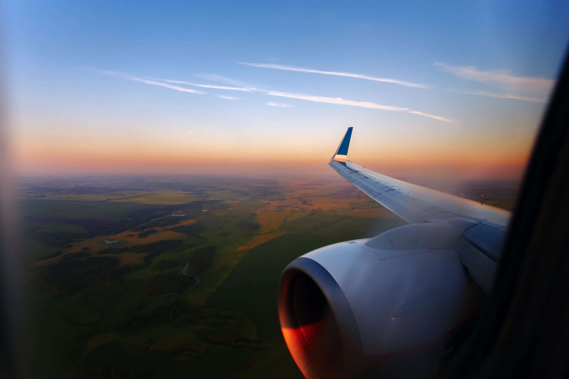 Airplane window sunrise