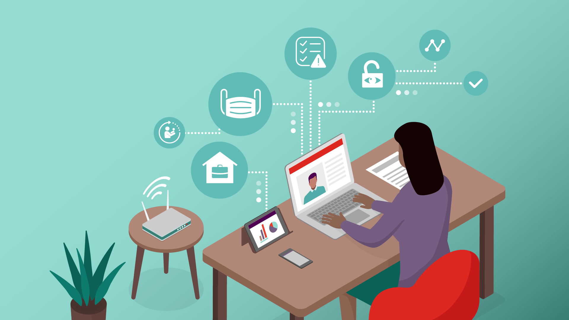 Cartoon working at desk