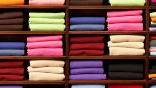 clothes on shelves