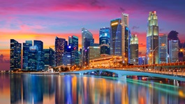Singapore at night illuminated by bright lights