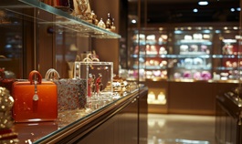 Luxury purses on display in a store