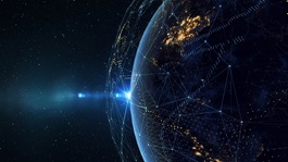 Earth from space at night with a digital communication system