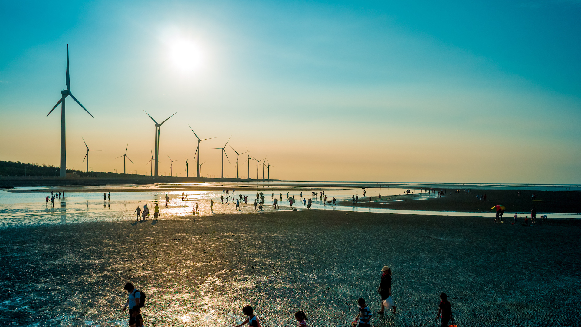 Energy renewables winfarm on the beach