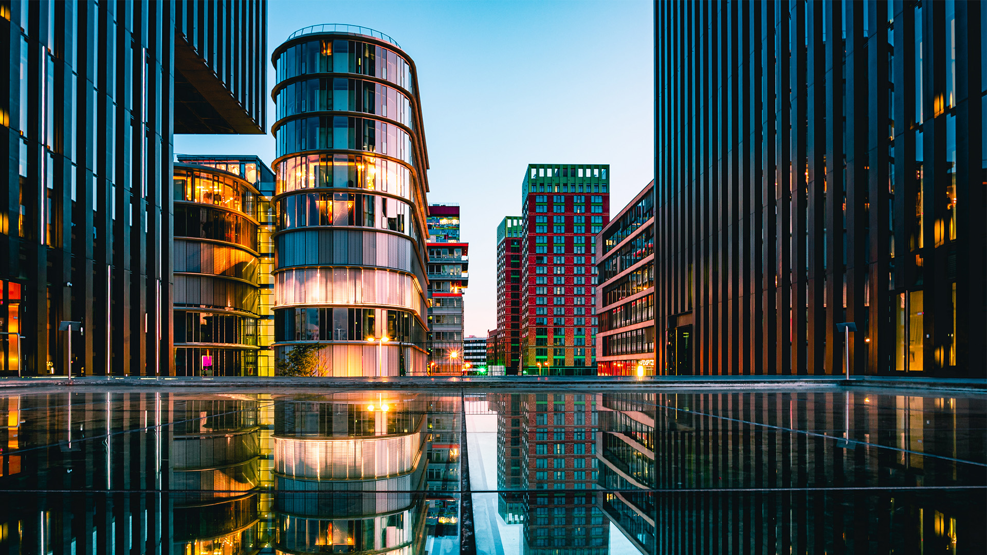 buildings with sunset