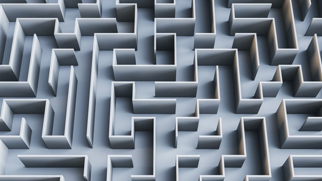 Grey maze with gold arrow
