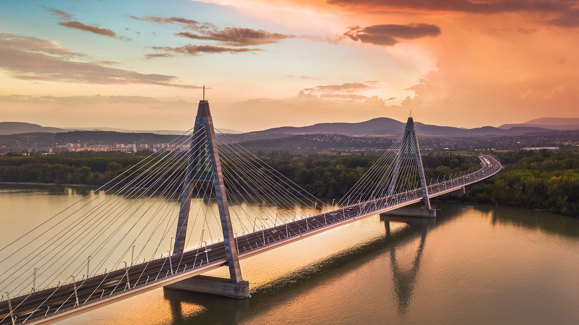 Budapest bridge with sunset