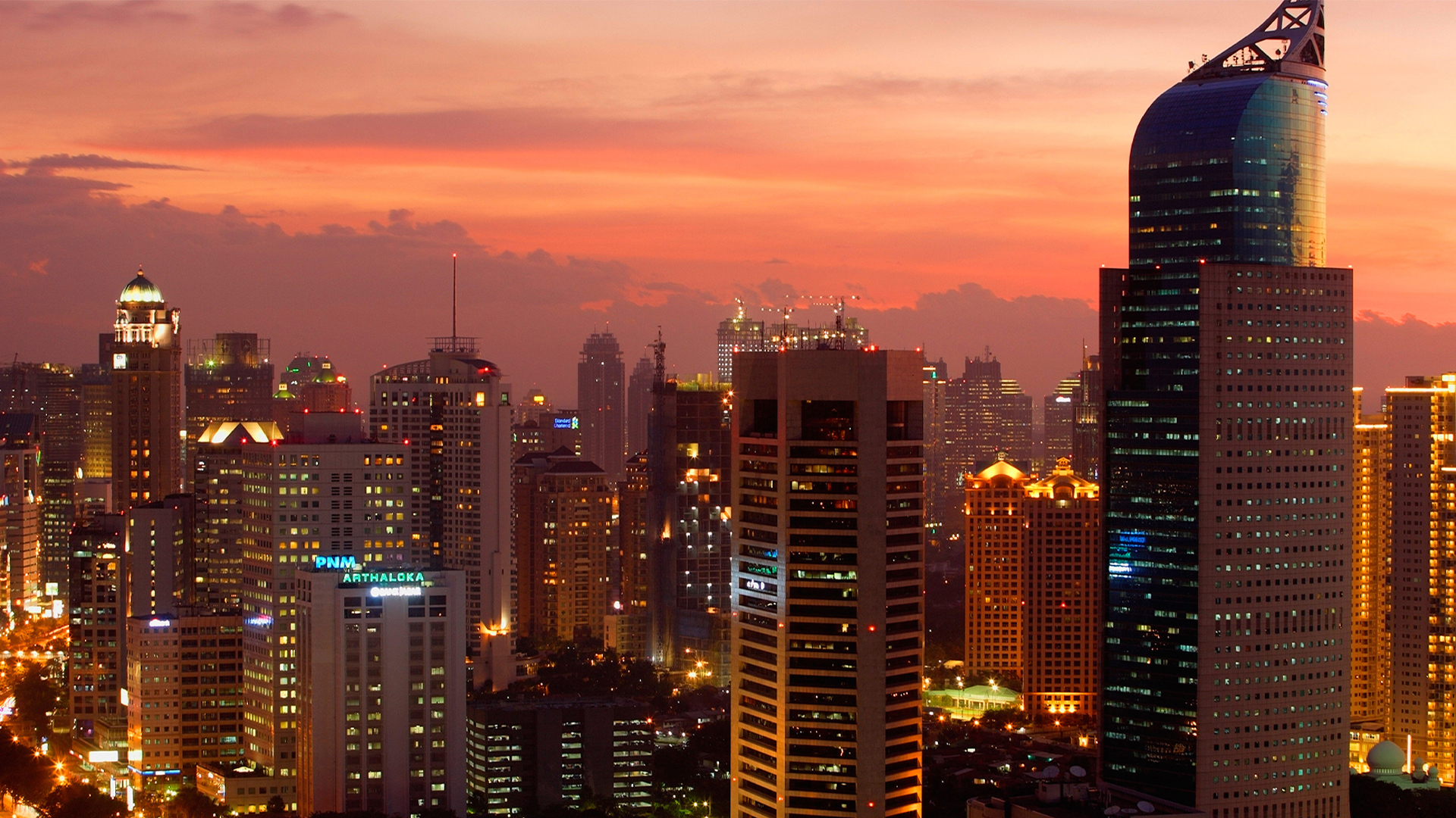 Indonesia-sunset-buildings