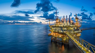 Panorama of Oil and Gas central processing platform in twilight