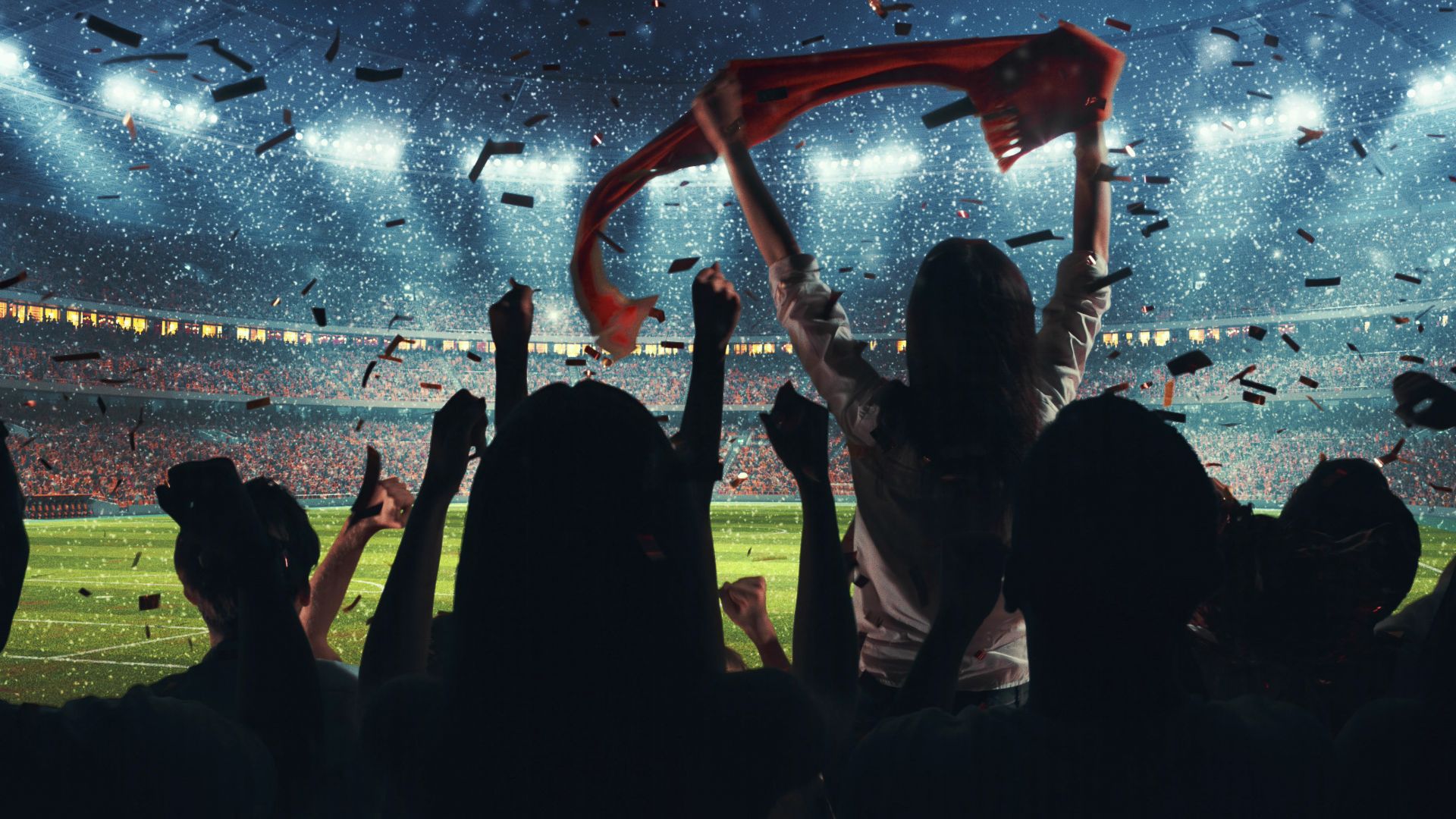 People cheering inside a stadium