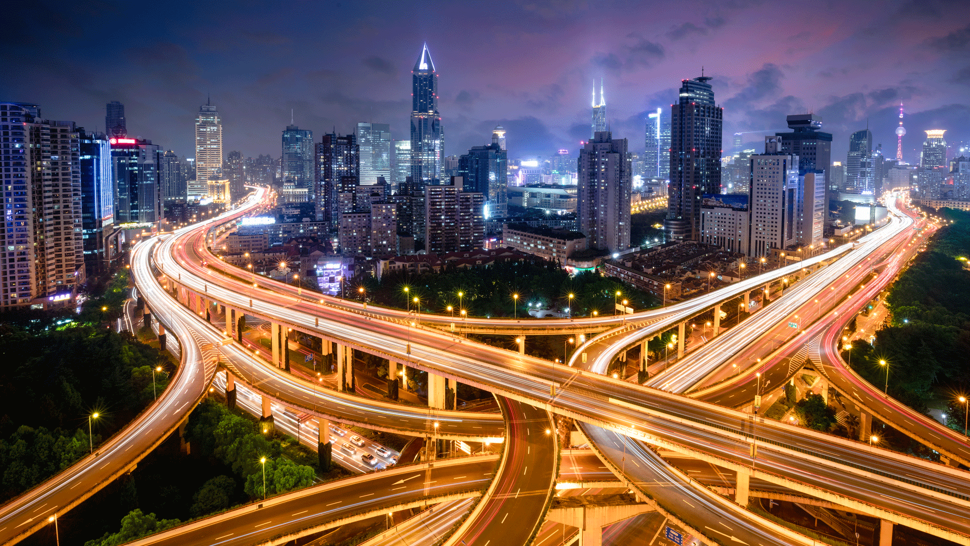 Road intersection at night