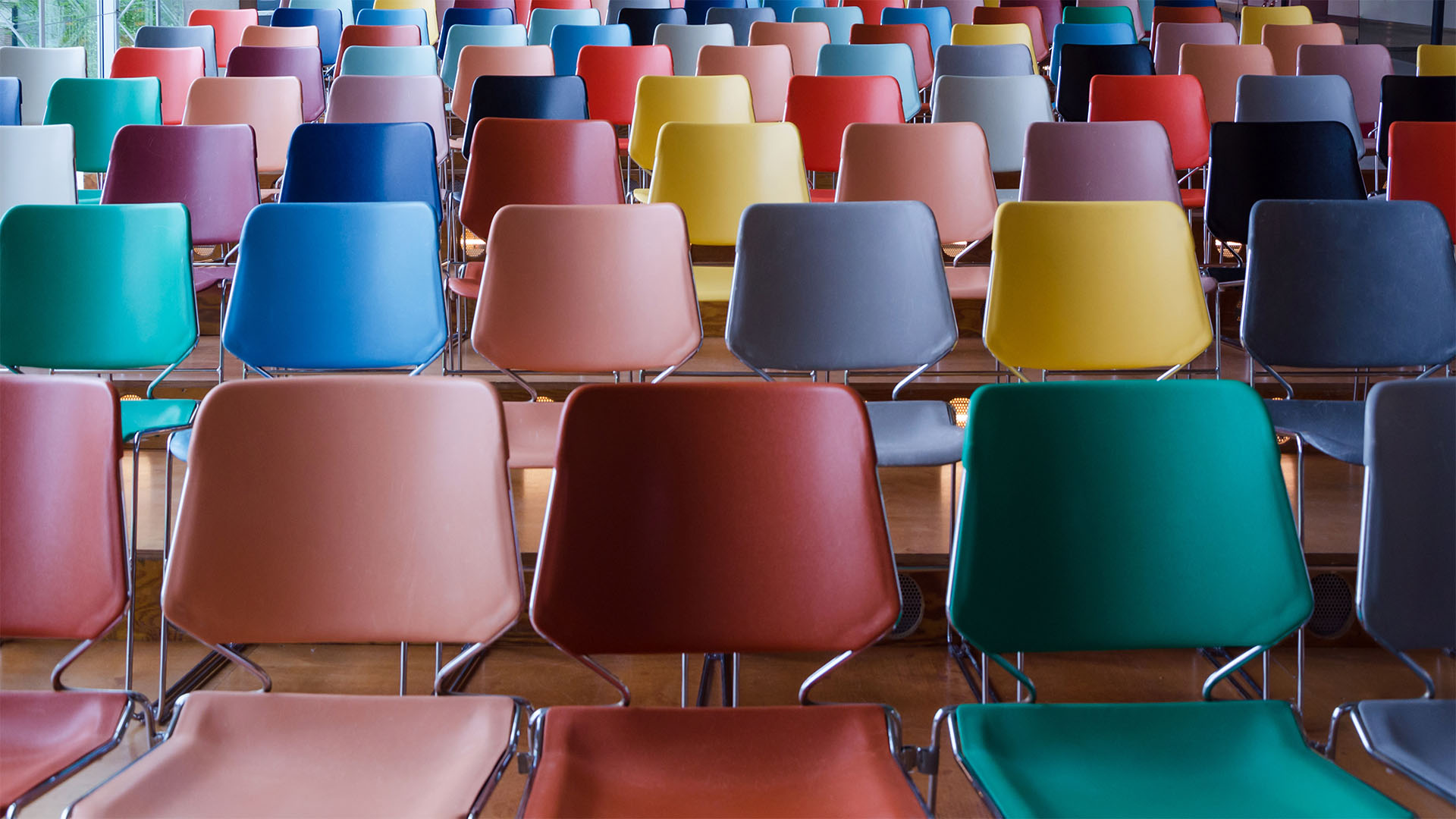 Rows of colored chairs