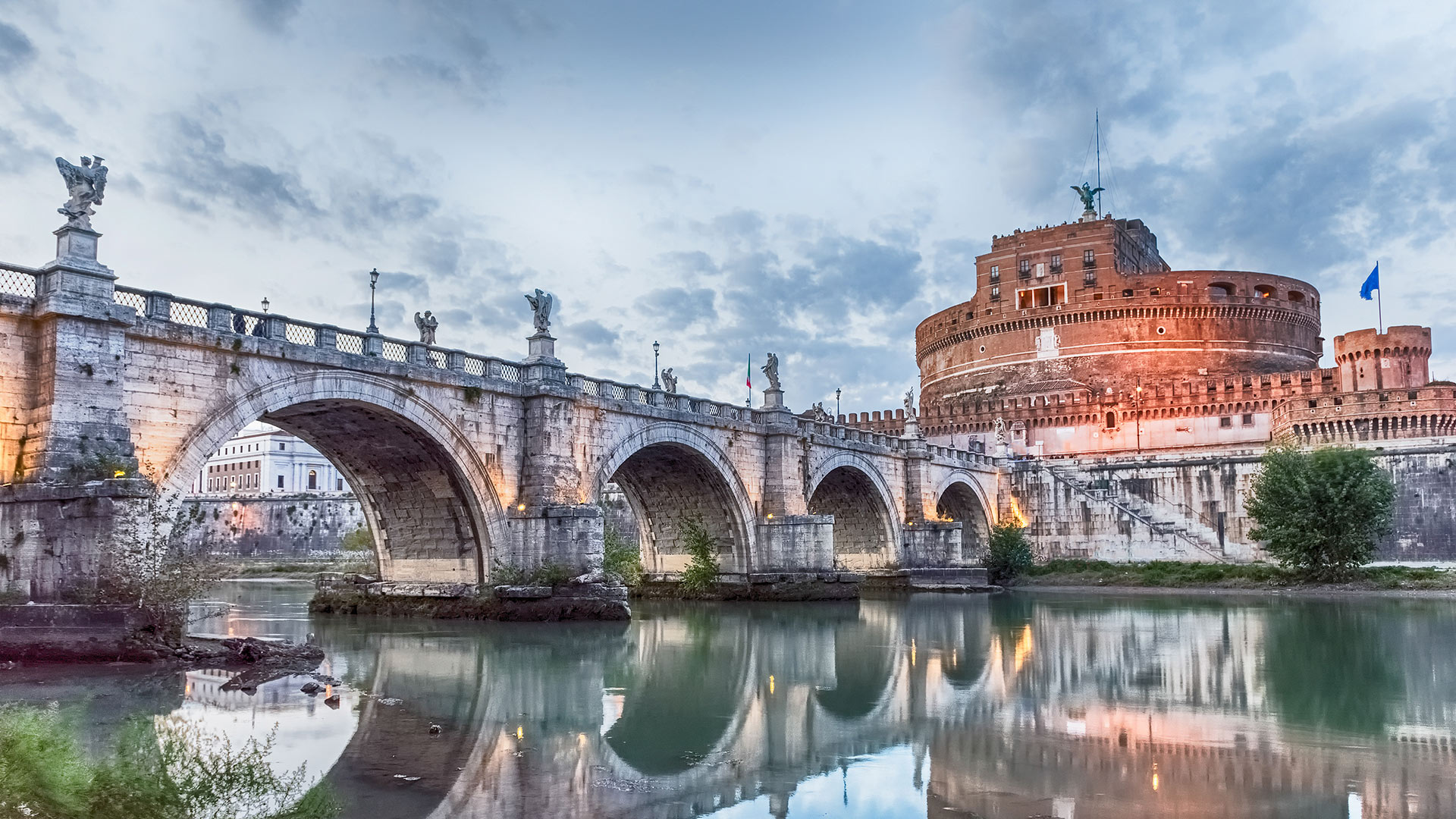 View of Sant'Angelo fortress and bridge in Rome, Italy