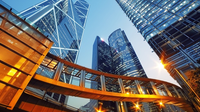 skyscrapers at sunset