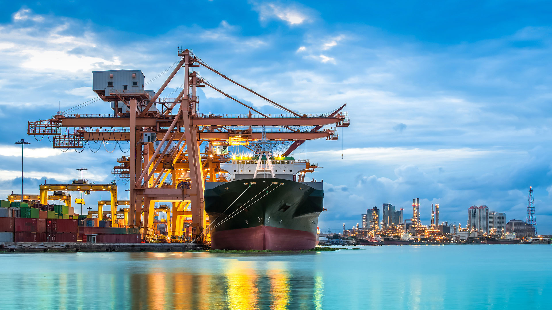 Vessel at a dock loading containers