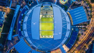 A view of a football stadium from above