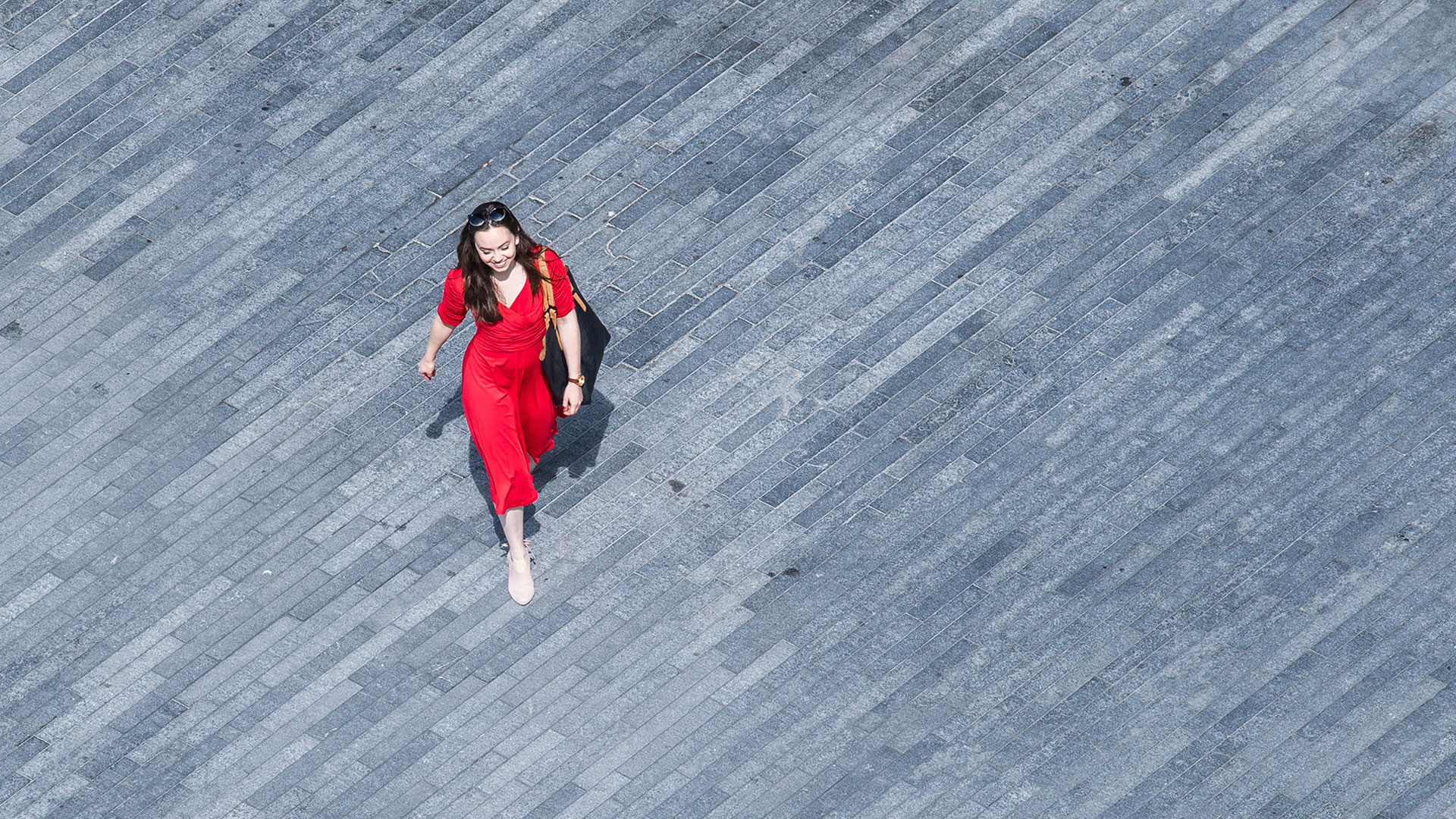 Woman in red walking