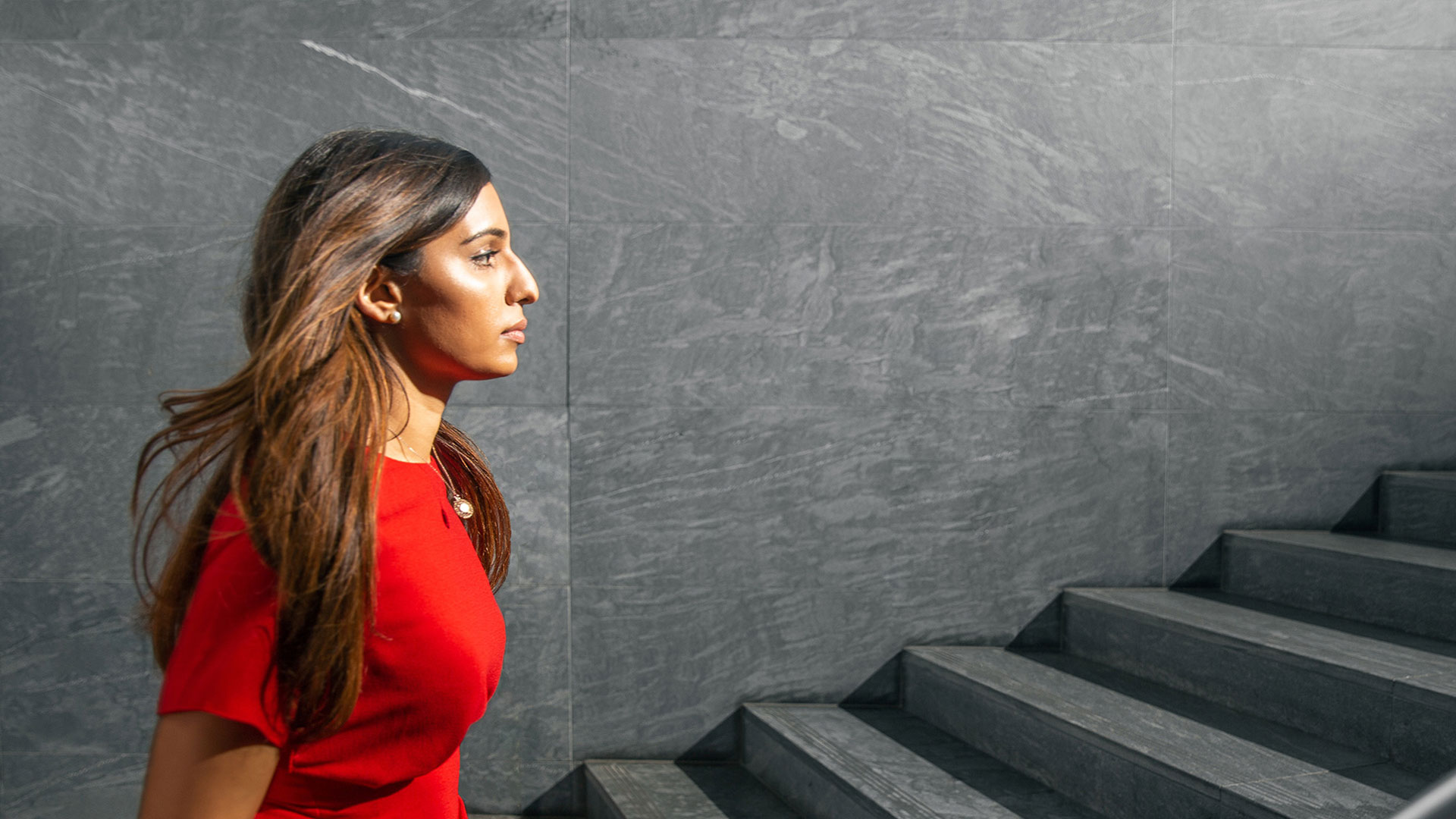 Woman walking stairs