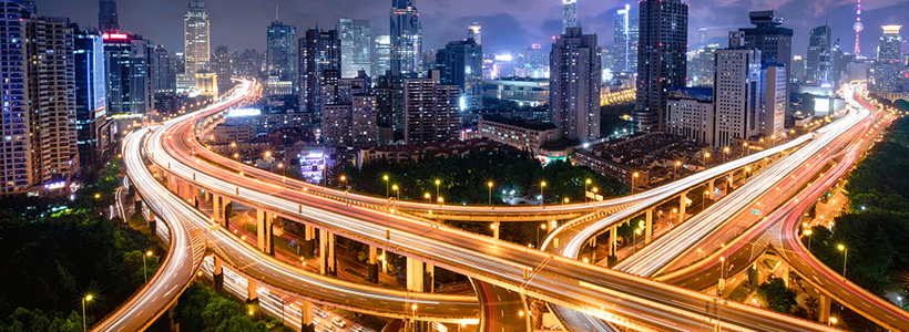 Highway junction at night
