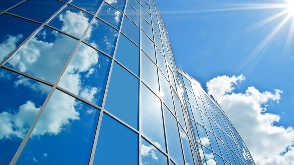 Cloud reflection on office