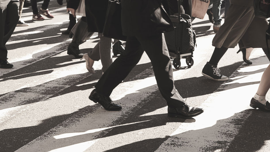 Business walking in the street