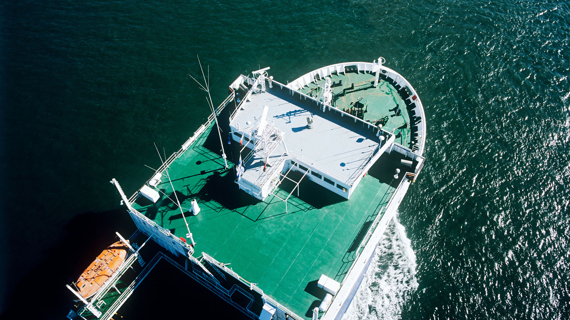 aerial view of ship deck