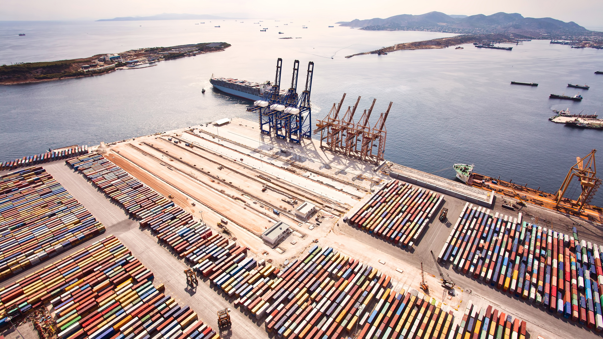 shipping containers and cranes