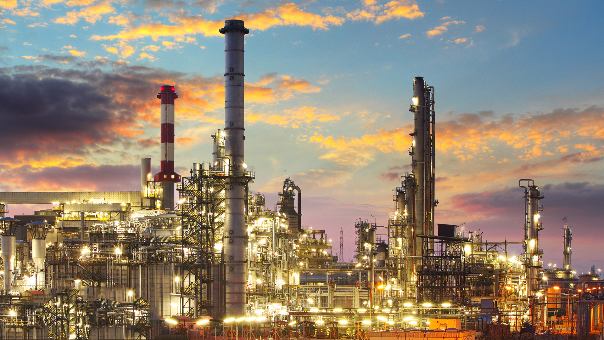 Oil refinery at dusk