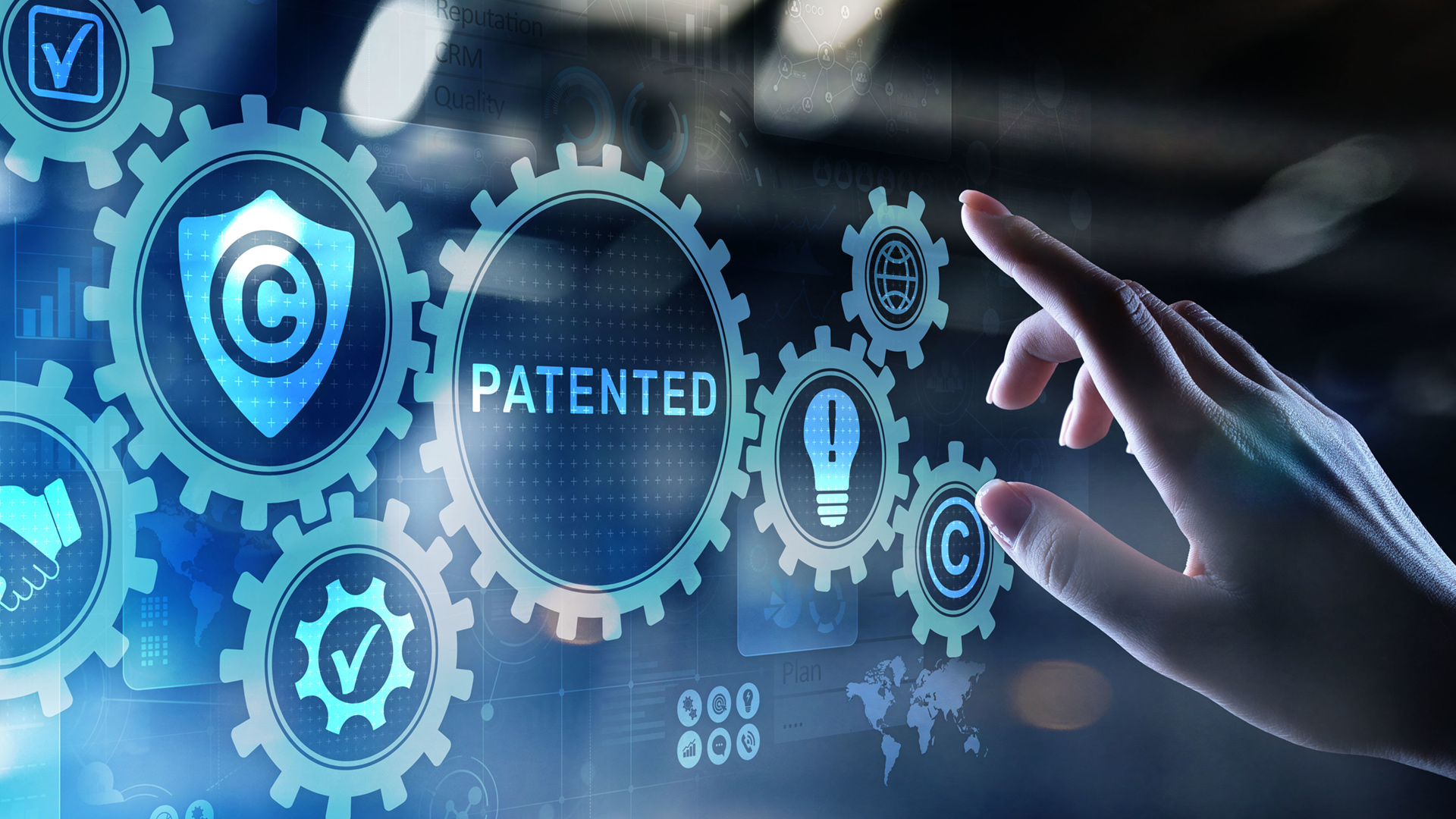 blue touchscreen of patent logos