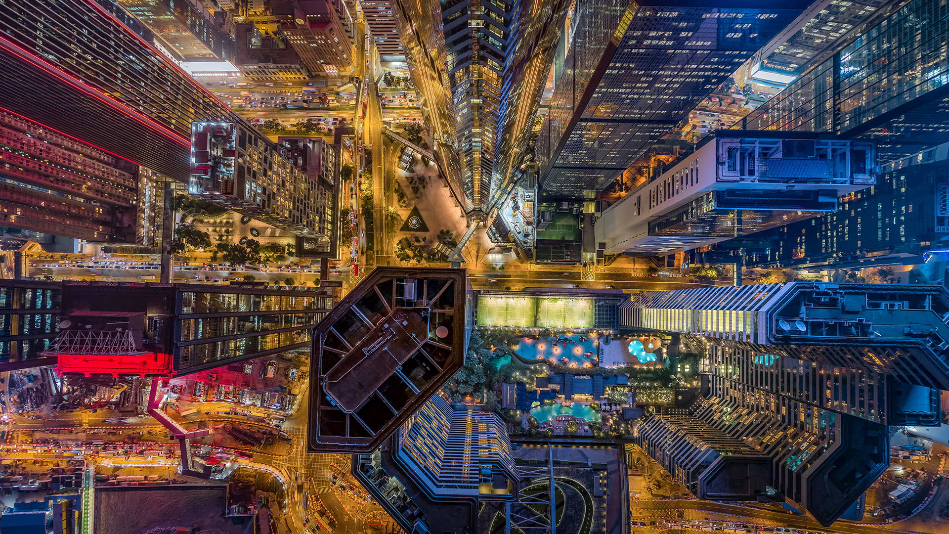 Hong-Kong-Skylines-at-night-from-aerial-view