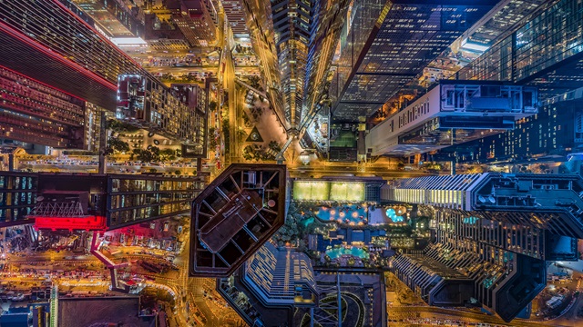 Hong-Kong-Skylines-at-night-from-aerial-view