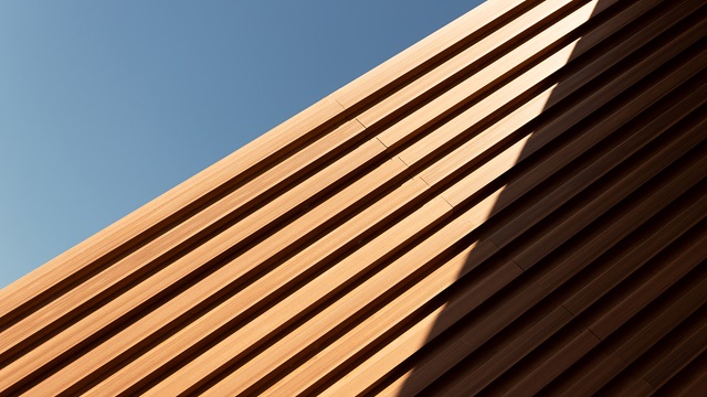 line-of-wood-in-detail-building-and-blue-sky-abstract-architecture