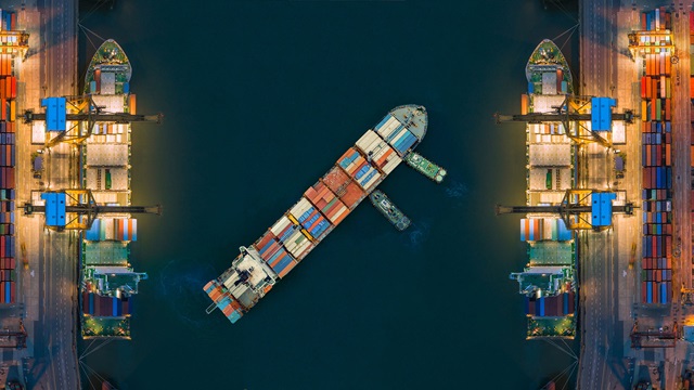container ship from sea port