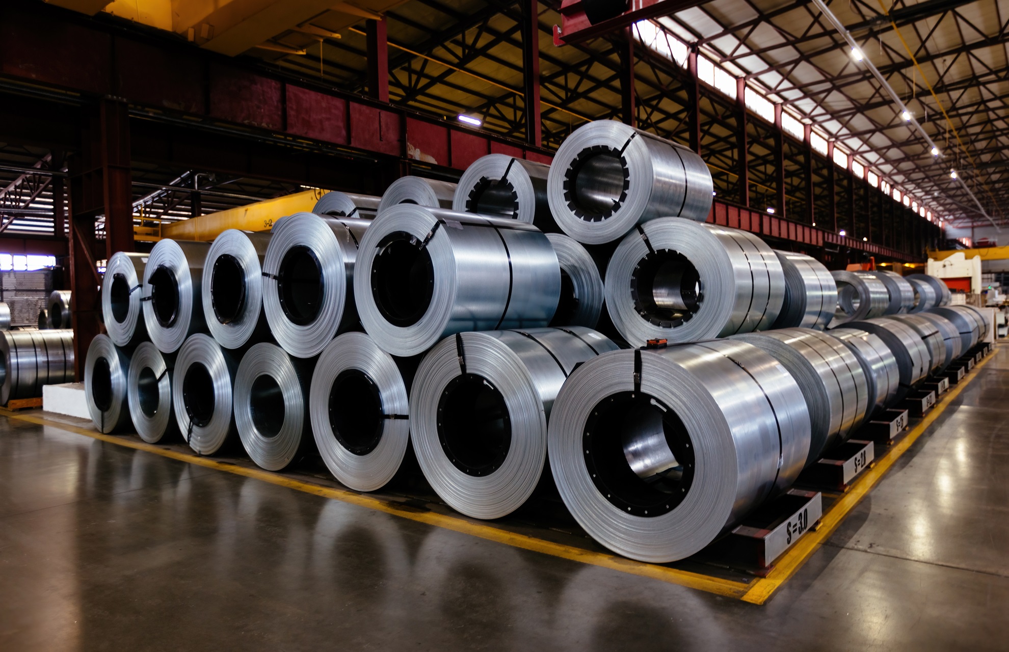 steel sheets inside the warehouse